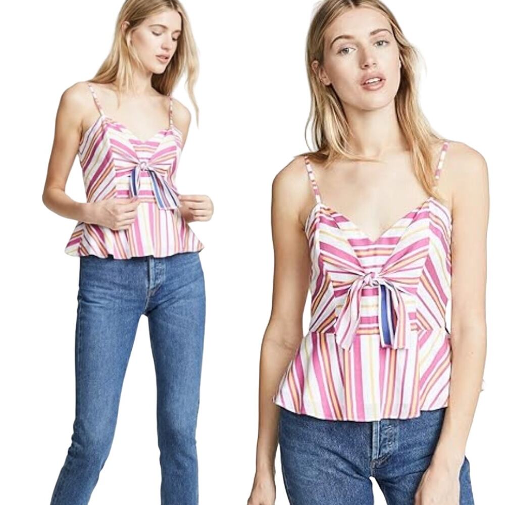 Parker Women's Whitney V-Neck‎ Peplum Top Sleeveless Pink Striped Size XS